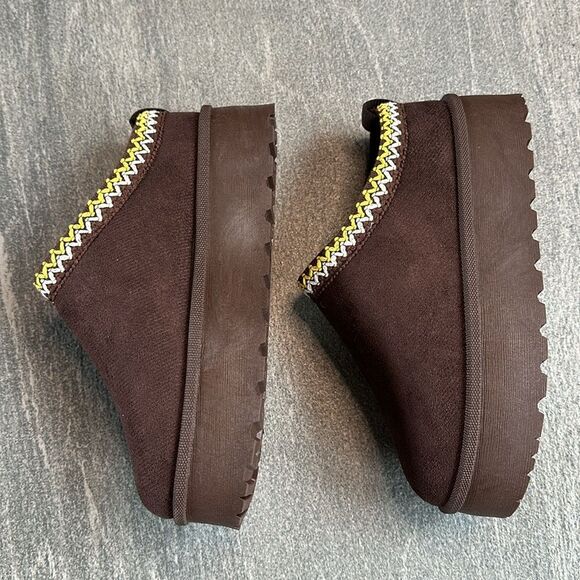 NEW Platform Slip On Clog Slippers Sherpa Faux Fur Lining Chocolate Brown Size 7 - Picture 3 of 13